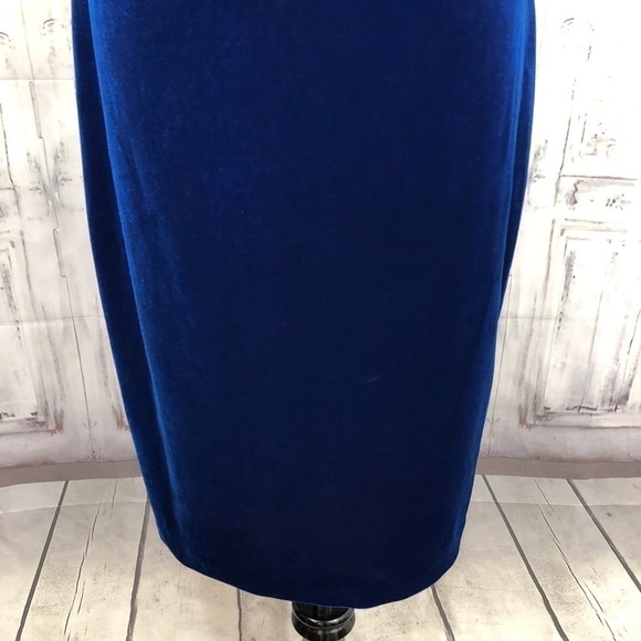 Calvin Klein Size 4 Blue Velvet Short Sleeve Cold-Shoulder Dress Fitted Sheath - Picture 4 of 10